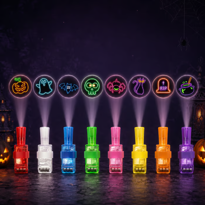 Neon Tombstone Set showing colorful Halloween symbols including a tombstone