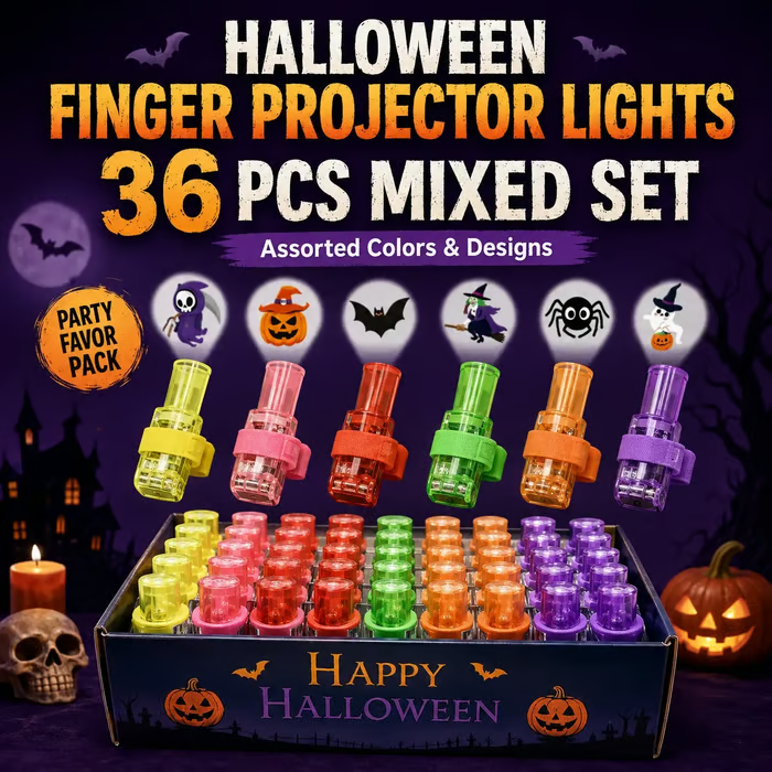 Original 36-piece Halloween finger projector light set with assorted colored lights and spooky projection patterns
