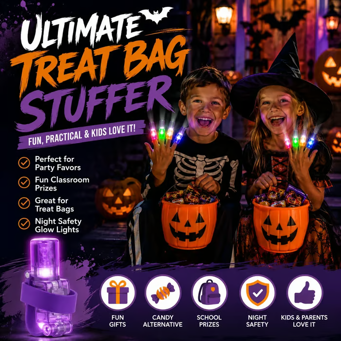 Original treat bag stuffer image featuring Halloween finger projector lights