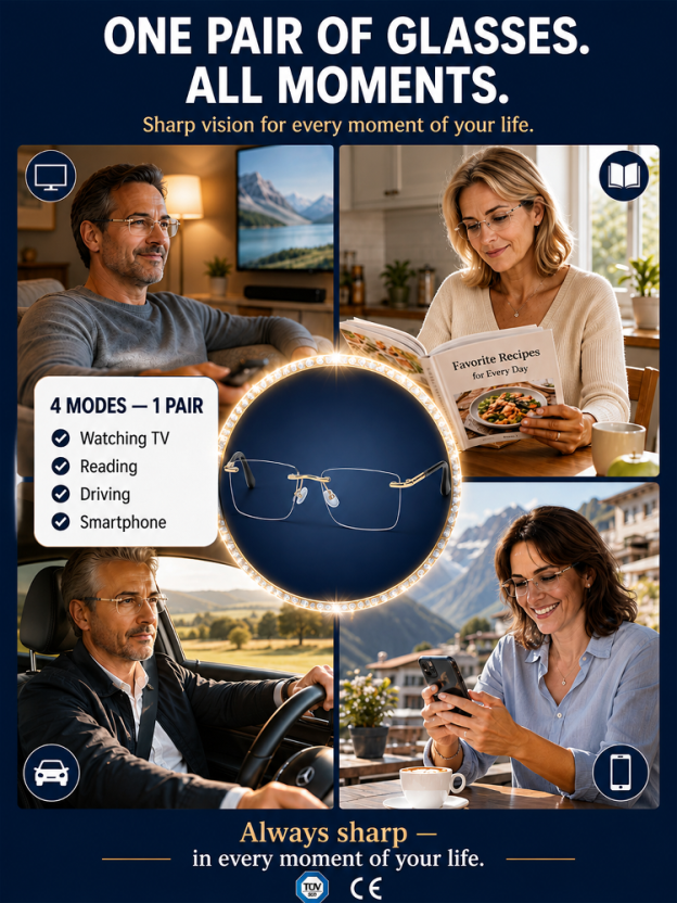 Lifestyle presentation of the glasses across everyday activities