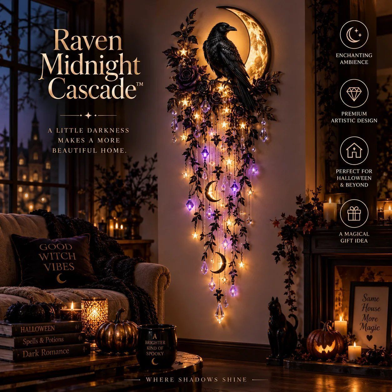 Raven Midnight Cascade Halloween Room Decor